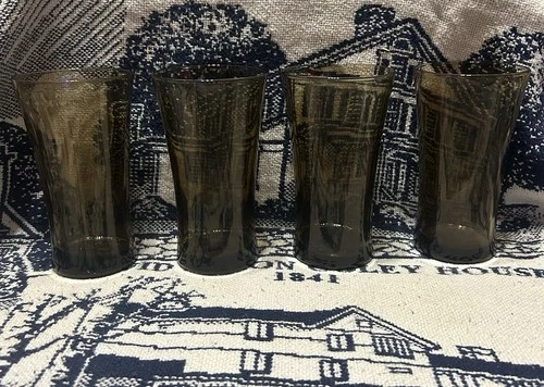 4 Vintage Anchor Hocking Linden Mocha Tawny Brown Tumblers Drinking Glasses