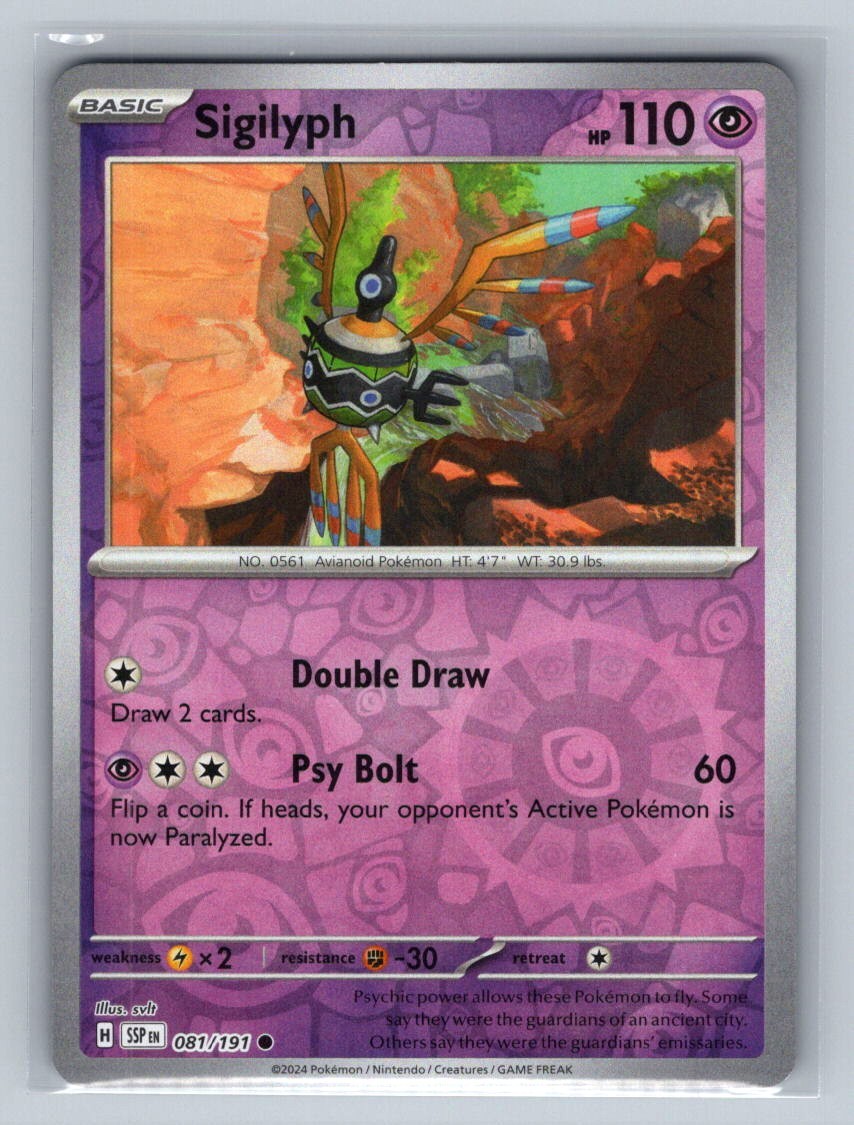 Sigilyph 081/191 Surging Sparks Reverse Holo Pokemon TCG Card NM 2024 SSP