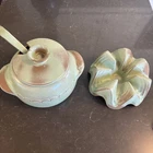 Frankoma Pottery Vintage Serving Bowl Set Bowl Lid Ladel Warming Stand
