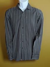 Kenneth Cole Black/Gray Striped Long Sleeve Button-Up Dress Shirt, Size L