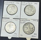 LOT (4) CIRCULATED WALKING LIBERTY HALF DOLLAR 1941, 1942, 1943, 1943-D