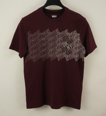 New DKNY Lightweight Jersey Big Logo Crew T-Shirt Men's Small Short Sleeve Wine