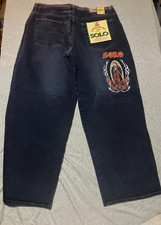 Solo Semore Jeans Virgin Mary Vintage Embroidered, Baggy Pocket, Size 40x31