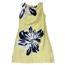 GAJA Yellow Black White Floral Sleeveless Shift Dress with Pockets Size 8