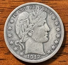 1912-P Barber Half Dollar Coin 90% Silver *Beautiful Coin*