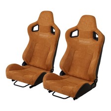 2 Reclinable Universal Racing Bucket Seats Dual Slider Adjustable For Cars Brown