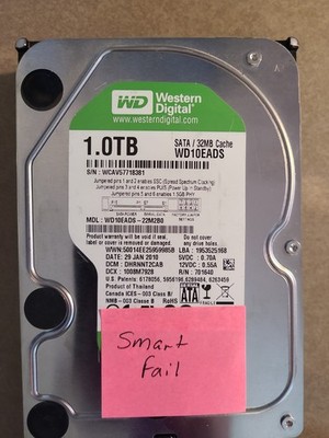 WD WD10EADS WD Green 1TB 5400RPM SATA 3.5 Hard Drive - SMART Fail/Parts Only !!!