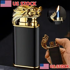 1Pc Novelty Dual Flame Black Gold Dragon Lighter Jet Windproof Metal Slim 