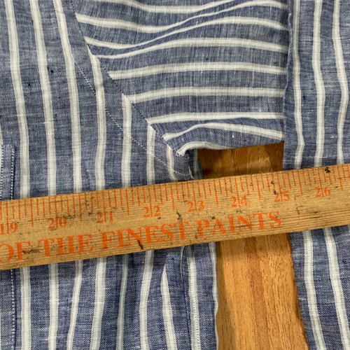 Brioni Shirt Mens Large Blue White Striped Italy Made Long Sleeve 100% Linen - Picture 5 of 8