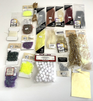 Lot of 22 Fly Tying Materials Flashabou Tinsel Metz Sparkle Glitter Flash