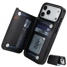 For iPhone 17 16 Pro Max 15 14 13 12 11 Leather Card Holder Wallet Phone Case 