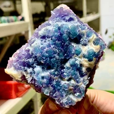 292G Natural transparent purple+blue Octahedral fluorite mineral crystal sample