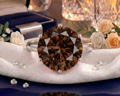 5.00 Ct Certified Round Cut Brown Natural Diamond Ring VVS1 White Gold Finish