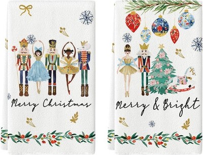 Nutcrackers Xmas Balls and Trees Merry Christmas Kitchen Towels Dish Towels