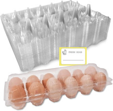 Large Plastic Egg Cartons 30 Packs with Sticker Labels for 12 Eggs, Cheap Bulk E