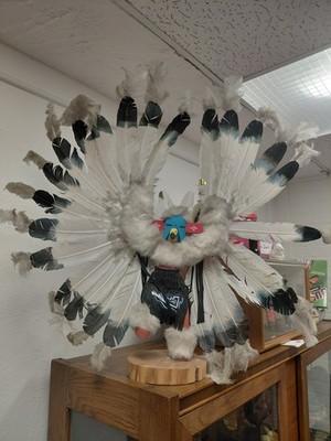 Eagle Navajo Kachina Doll 29'' Tall Signed Fur & Feathers Vintage MASSIVE VGUC