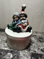 Vintage 70's candy jar with Santa Figurine~Christmas Decor Ceramic Molds 