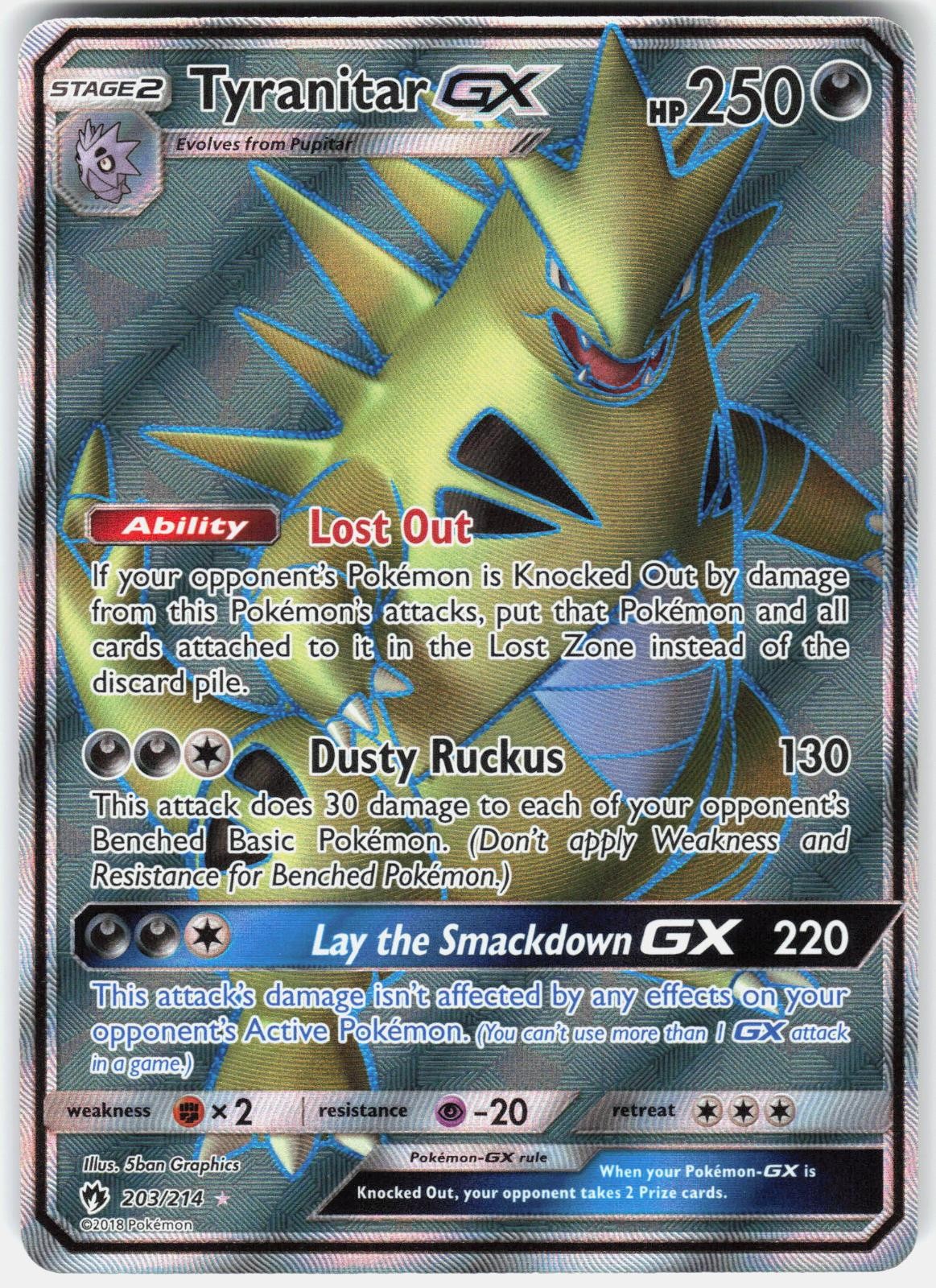 Pokemon Tyranitar GX 203/214 Ultra Rare Lost Thunder Pokemon Holo Near Mint