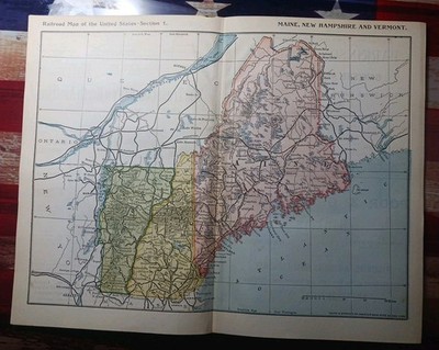 ~1895 Antique Railroad Map MAINE Vermont New Hampshire All Train Lines Route 