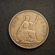 1944 Great Britain George VI 1 Penny Coin (Dies 2+C) 1p .High Grade.