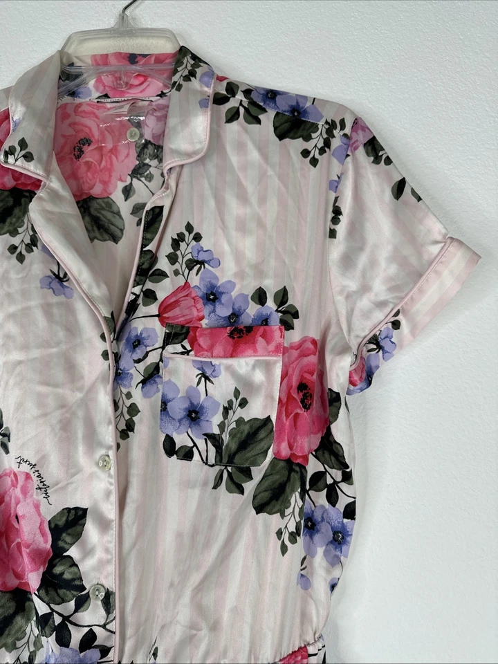 Victoria's Secret женщин атласный комбинезон пижамы размер S розовый цветочный в полоску новый без ЯРЛЫКОВ - Изображение 4 из 4