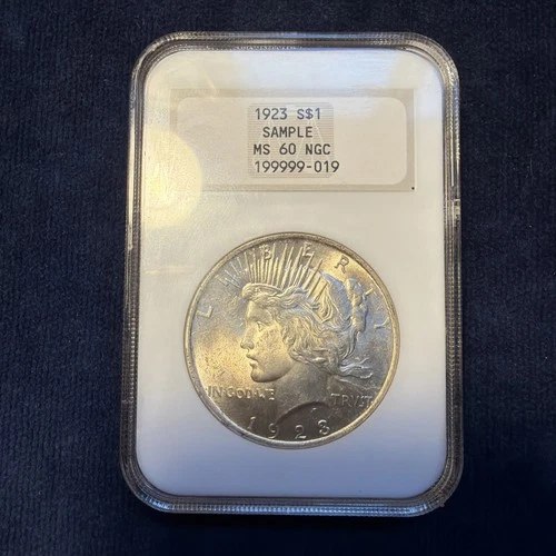 1923 Peace Dollar Sample Slab NGC MS60 Old Fatty Slab, Rare Early Graded Sample!