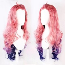 Women's Wig Long Purple Pink Curly Hair Wig Ladies Party Full Wig Wig Cap