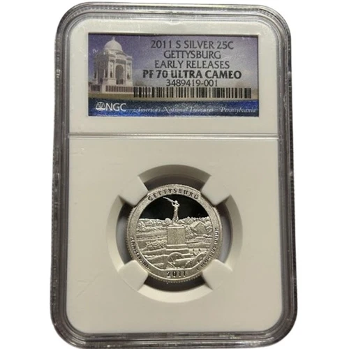 NGC 2011 S PF70 Ultra Cameo Silver Gettysburg Quarter 25C 3489419-001