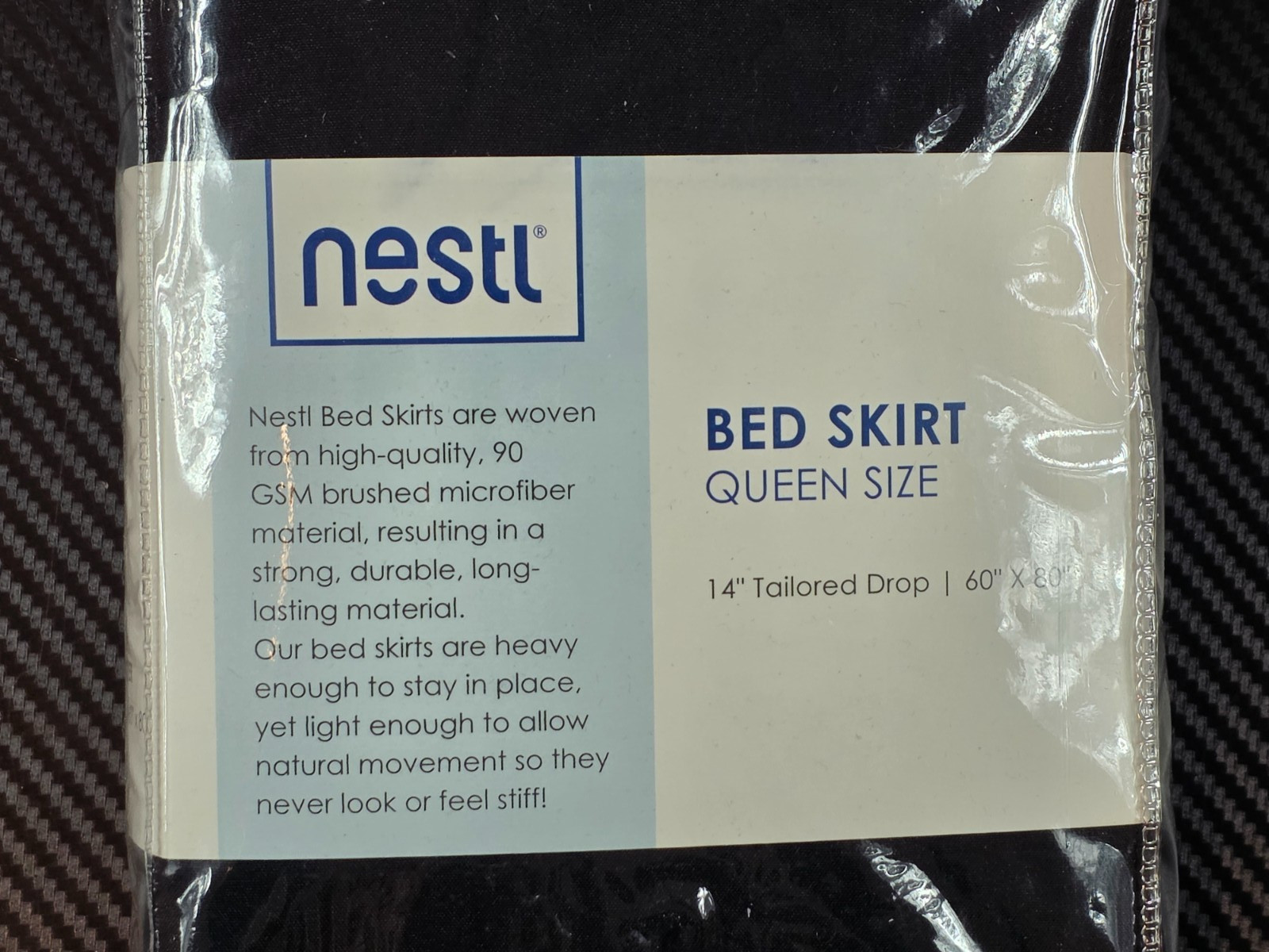 Nestl Queen 60”x80” Bed Skirt Black 14” Tailored Drop