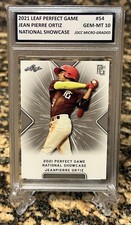 JEANPIERRE ORTIZ 2021 LEAF PERFECT GAME GRADED GEM-MT 10 ROOKIE #54. Coa!