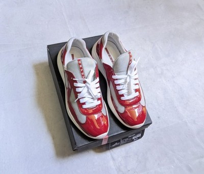 Prada America's Cup Sneakers Red Men US 11.5 UK 10.5 Patent Silver