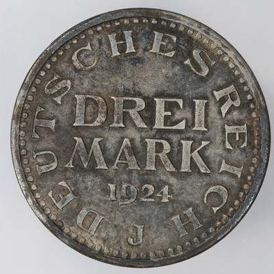 1924-J Germany Weimar Republic Silver 3 Mark
