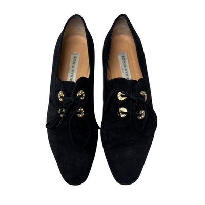 SONIA RYKIEL Vintage US 8/FR 38.5 Black Oxford Flats Rhinestone Grommets   1990s