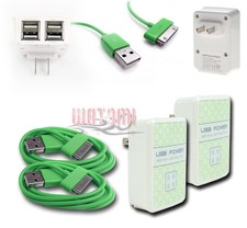 2X 4 USB PORTS HOME WALL ADAPTER+10FT CABLE POWER CHARGER GREEN GALAXY TAB NOTE