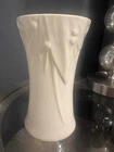1930s McCoy Pottery striking Matte White Hour Glass Vase - Leaves & Berries 7” H
