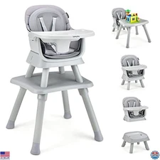 BABY JOY 8-in-1 Convertible High Chair & Booster Seat with Removable Tray - Gray