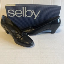 Selby USA Walking Shoes Women Size 7.5/3A Black Patent With Box Low Heel Vintage