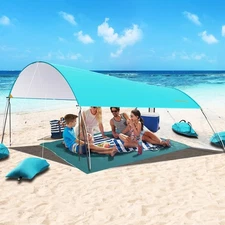 MYMULIKE Beach Tent 10.5x10.5ft Large Awning Sun Shelter w UV Protection UPF50+