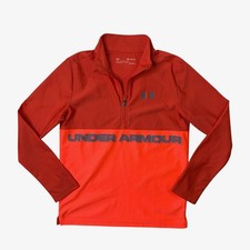 Under Armour Shirt Boys M Medium Red HeatGear Loose Quarter Zip Pullover