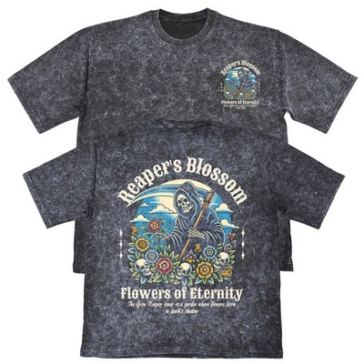 Reapers Blossom Unisex Herren Carbon Grey 240 g/m² French Terry Acid Wash T-Shirt