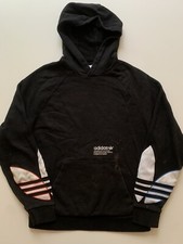 Adidas Hoodie Mens Medium Black Trefoil Long Sleeve Embroidered Sweatshirt READ