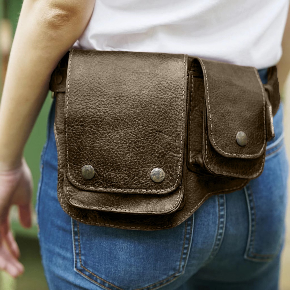Adjustable Leather Utility Belt Pocket Women Vintage Hip Bag Waist
