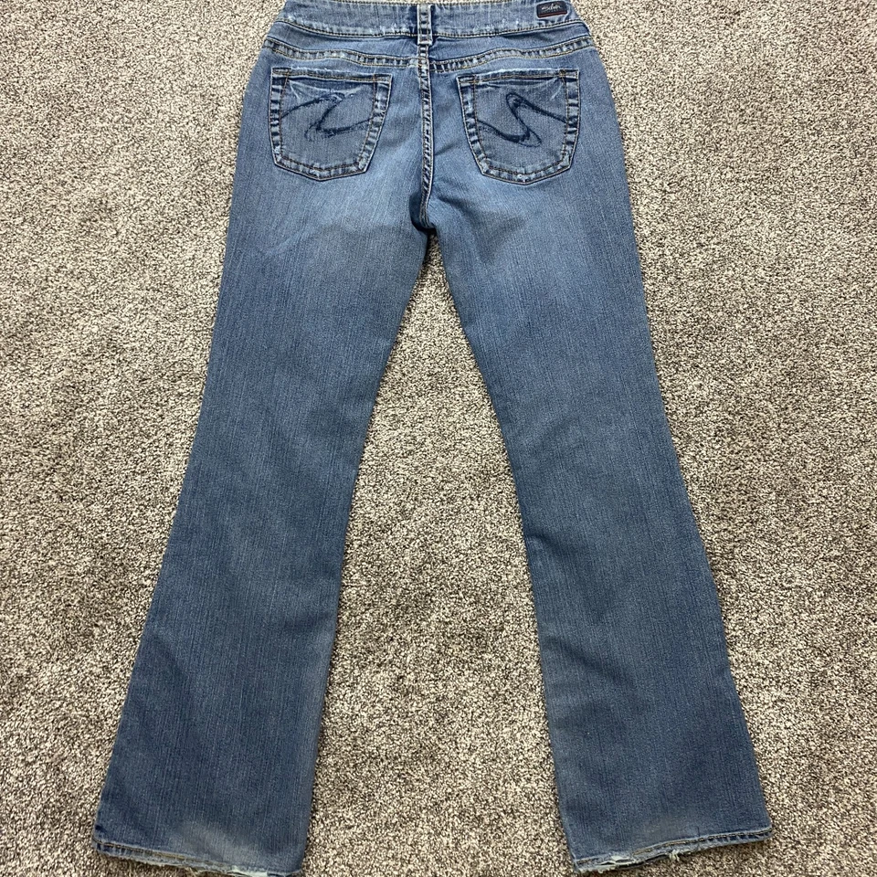 Jeans plateados para mujer 30x32 tiro bajo bootcut y2k desteñido rock mamá motociclista hippie Foto 2 de 4