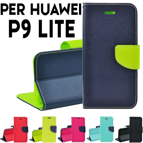 Custodia per Huawei P9 Lite Libro Portafoglio chiusura magnetica porta  tessere | eBay