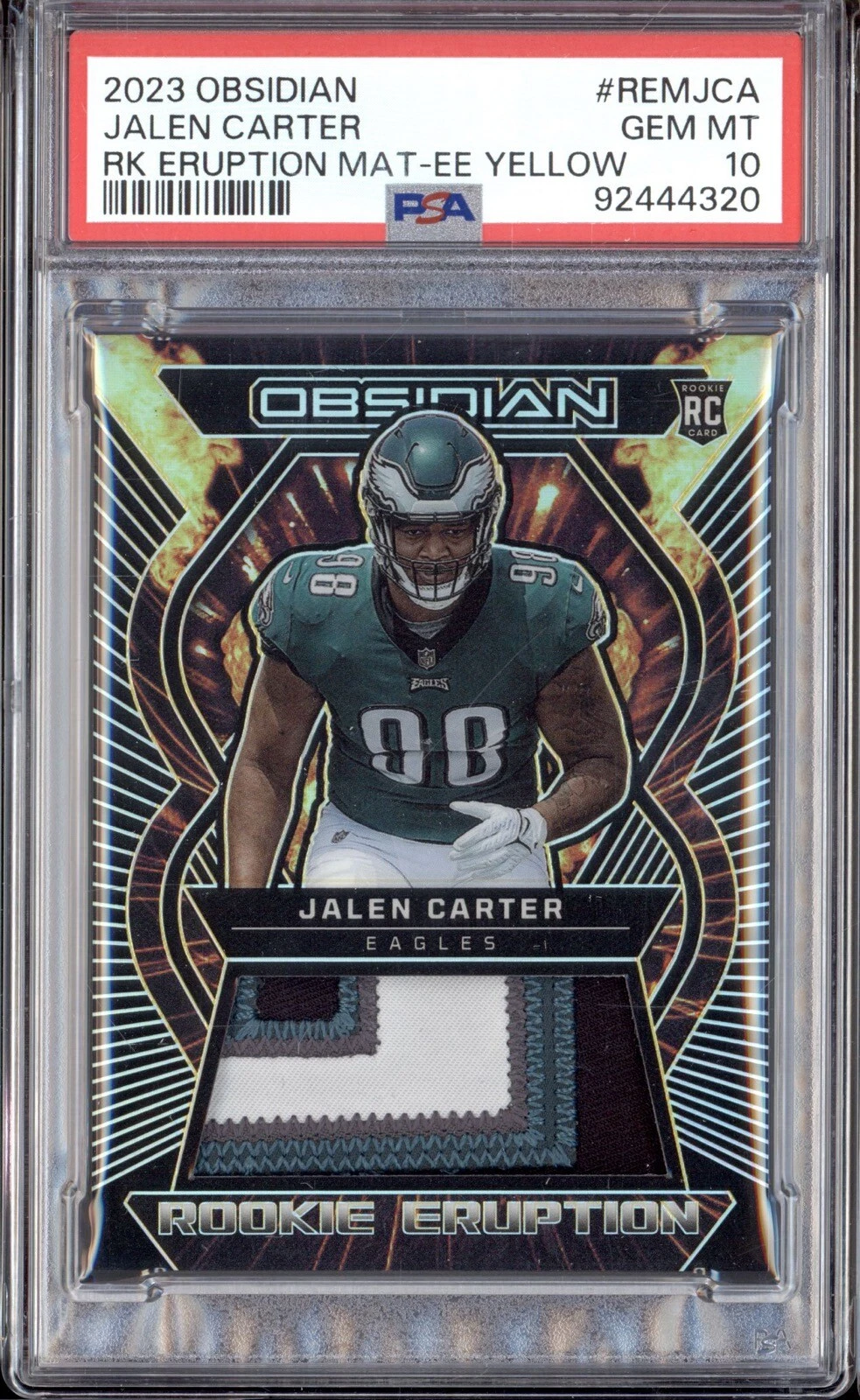 Jalen Carter Panini Obsidian Rookie Eruption Materials #REMJCA Electric Etch Yellow