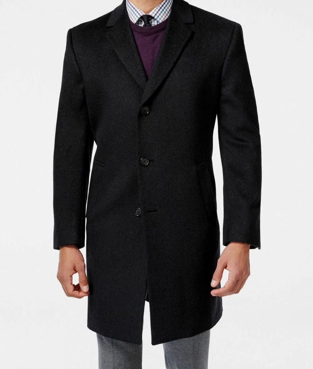425 Kenneth Cole Men Slim Fit Gray Raburn Wool Overcoat Peacoat