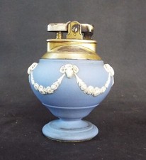 Wedgwood Blue Jasper Ware Ronson Rondelite Table Top Lighter - 1954