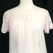 Vintage Blush Pink Lingerie Robe Peignoir Nylon w Lace Trim Sz S Lorraine - Flaw