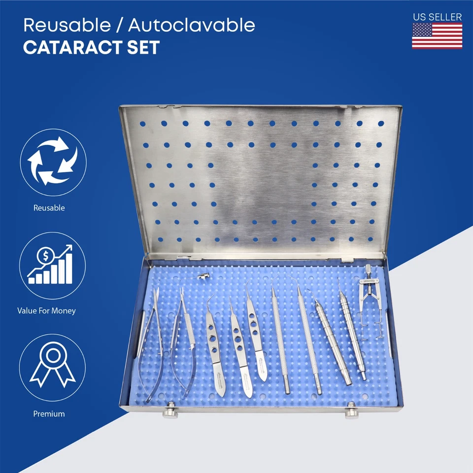 Kit Completo Quirúrgico de Cataratas Reutilizable 12 Piezas Kit de Instrumentos Oftálmicos Alemán Foto 2 de 4