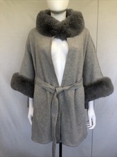 Frank Usher Cape In Dove Grey, Soft Touch Faux Fur Trim Cape - One Size